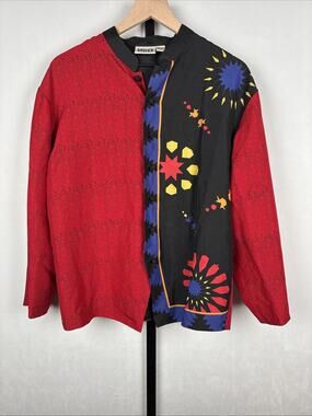 VTG Chico's Silk Button Up Top Womens 1 Medium Colorful Art to Wear Statement